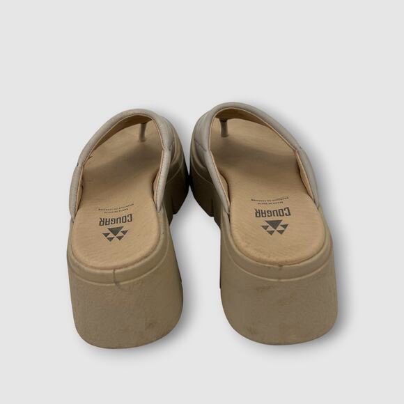 Cougar Platform Flip Flop Sandals Beige Leather Slip-On Slides - Picture 4 of 6